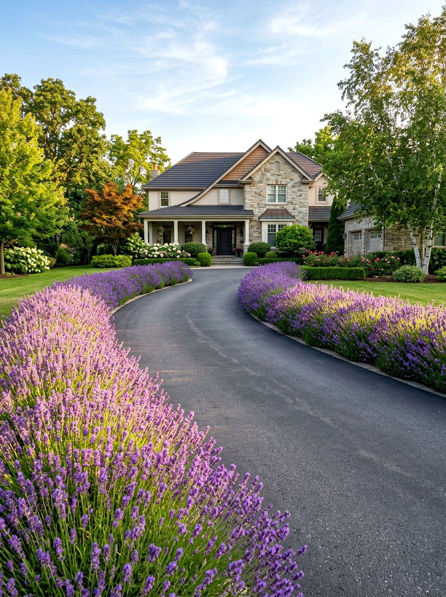 Lavender Driveway Border - 30 driveway landscaping ideas