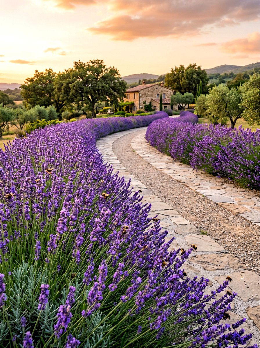 Lavender Driveway Hedge - 30 driveway border ideas