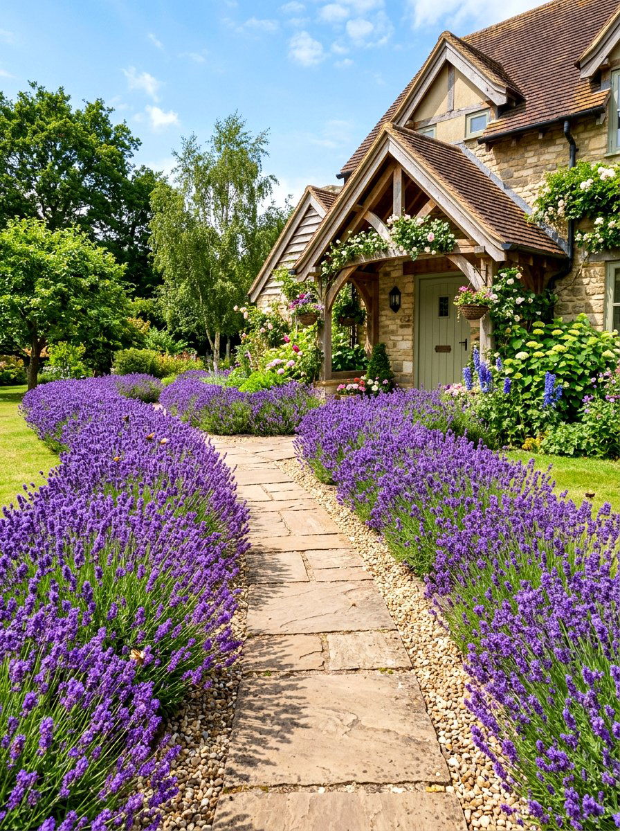 Lavender Entry Walkway - 30 portico landscaping ideas