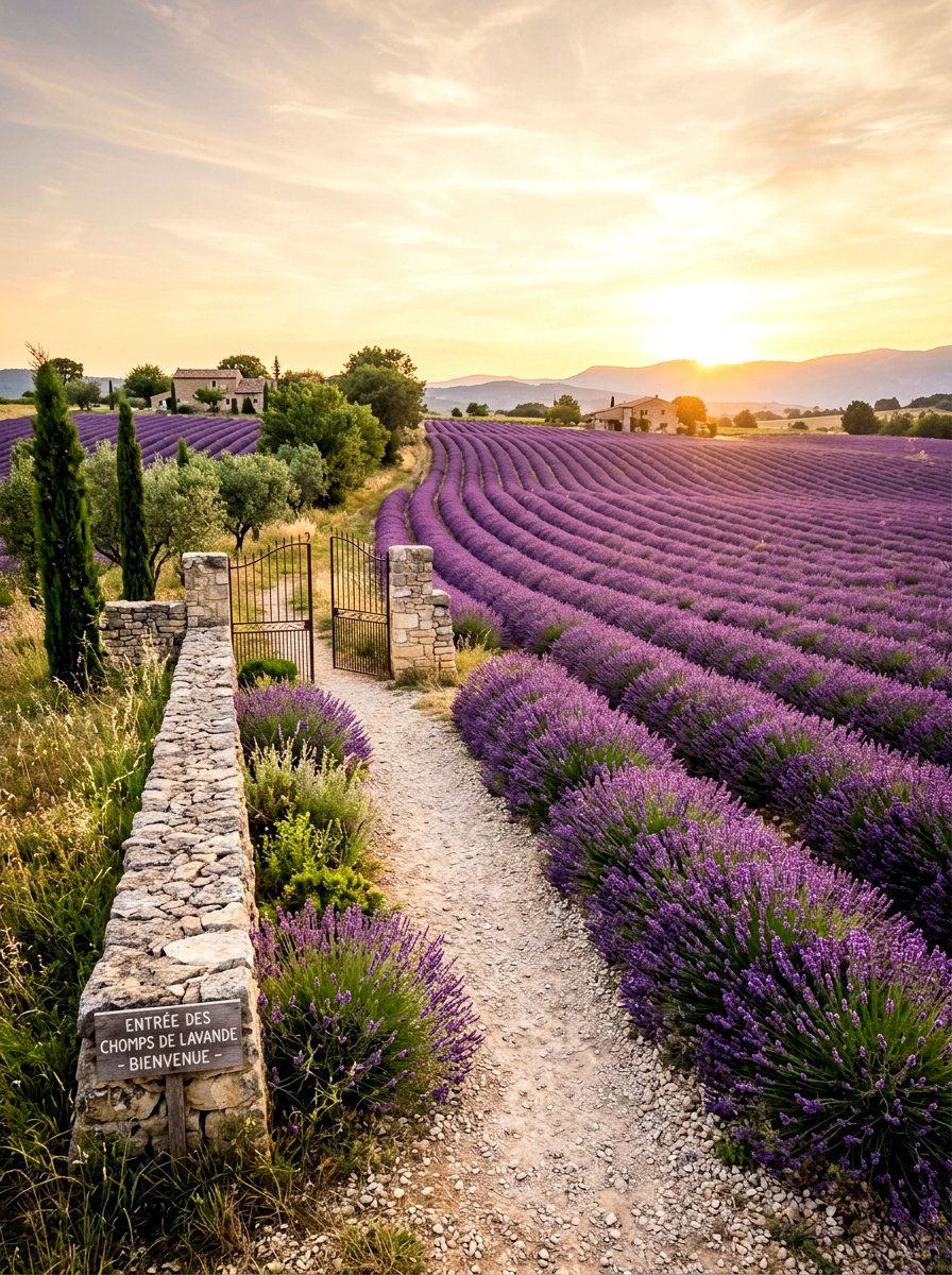 Lavender Field Entryway - 30 driveway island landscaping ideas