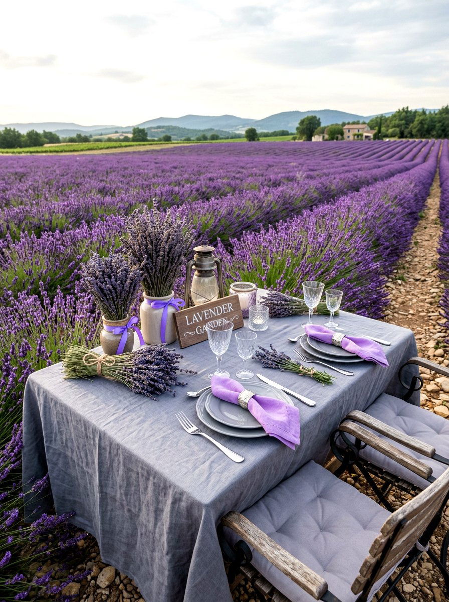 Lavender Field Garden Table - 30 garden party tablescape ideas