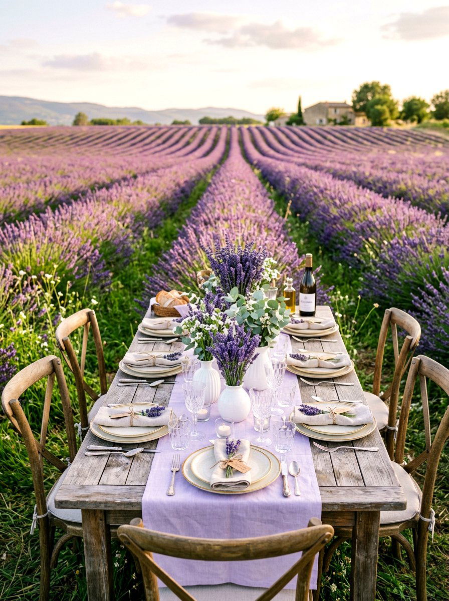 Lavender Field Table Setting - 30 garden party table ideas