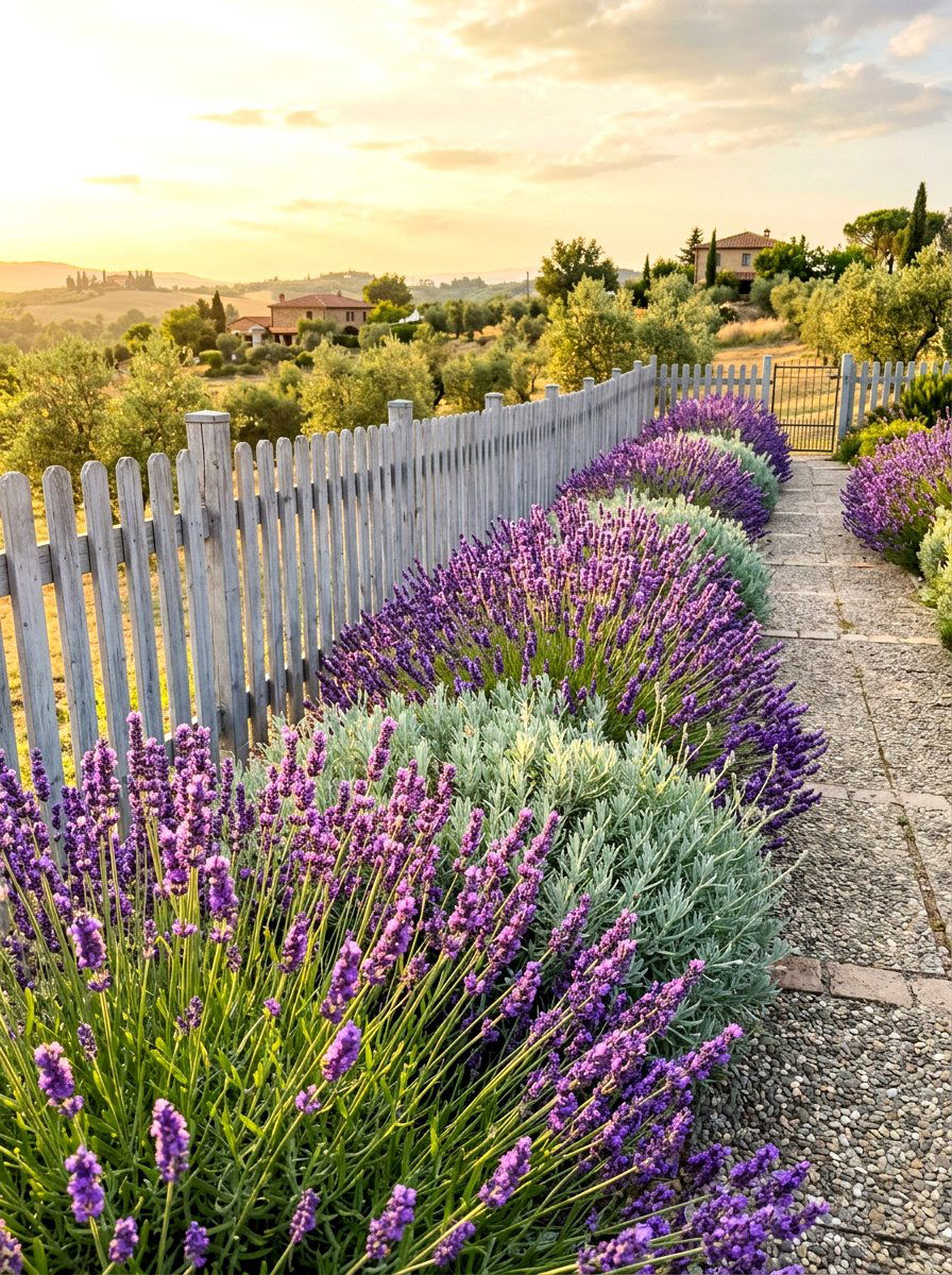 Lavender Flower Bed - 30 fence border ideas