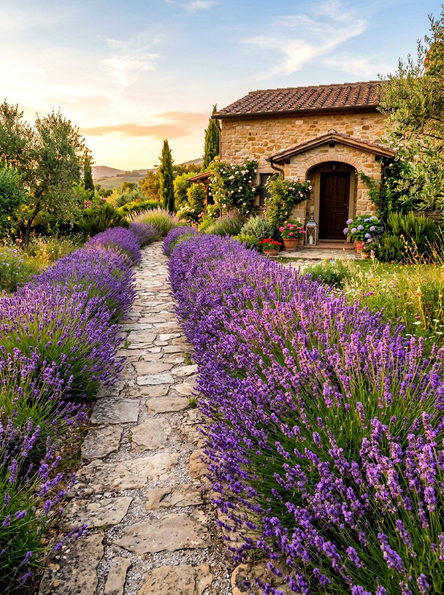 Lavender Flower Border - 30 front yard border ideas