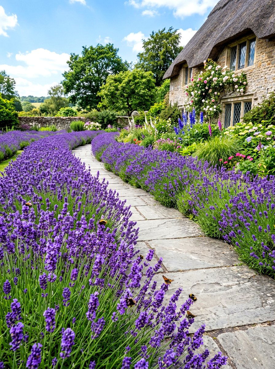 Lavender Flower Borders - 30 flower bed plant ideas