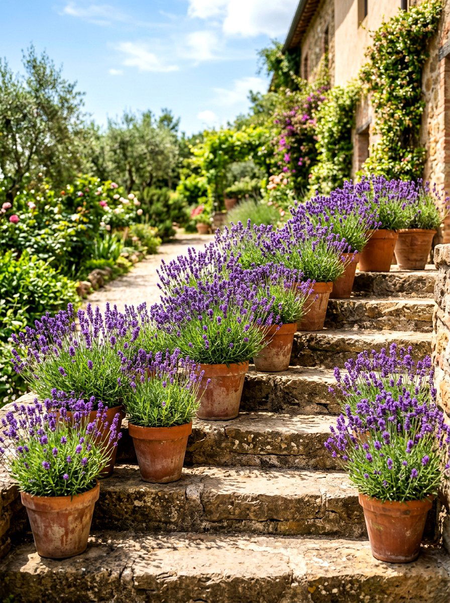 Lavender Flower Pots - 30 front steps decor ideas