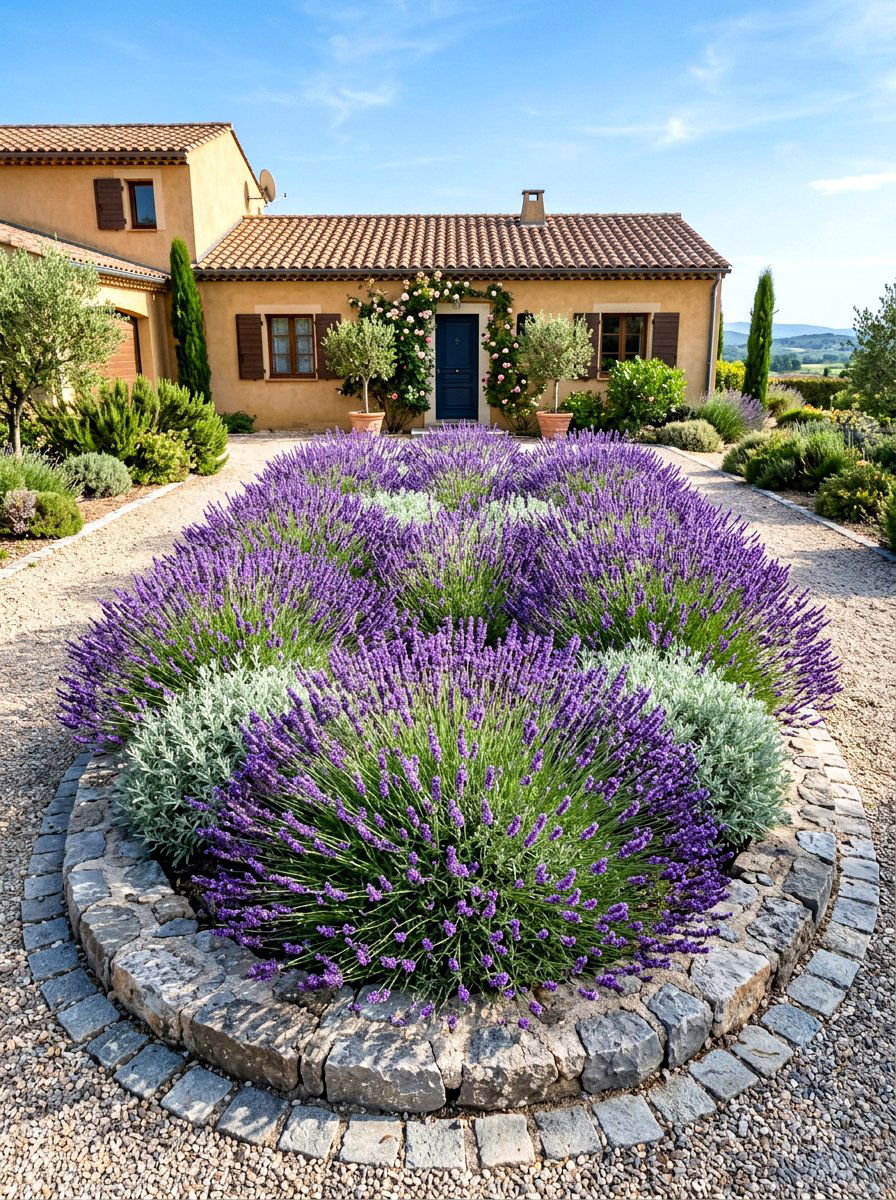 Lavender Front Yard Island Garden - 30 front yard island bed ideas