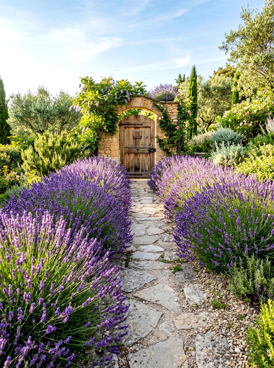 Lavender Gate Walkway - 30 front gate flower bed ideas
