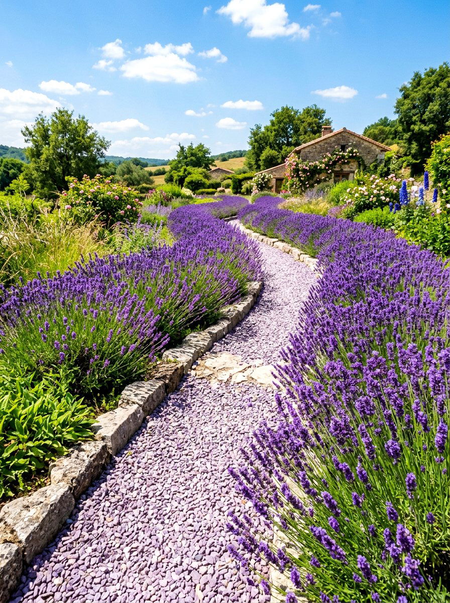 Lavender Gravel Path - 30 gravel walkway ideas
