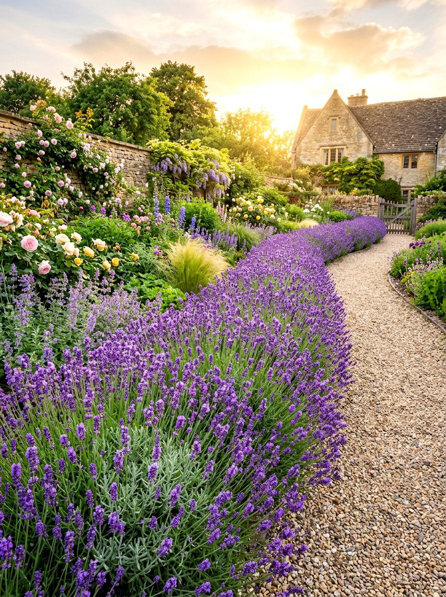 Lavender Hedge Bed Border - 30 flower bed border ideas