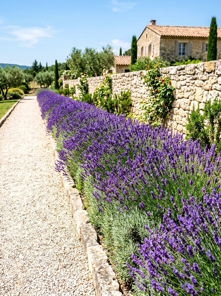 Lavender Hedge Flower Bed - 30 fence line flower bed ideas