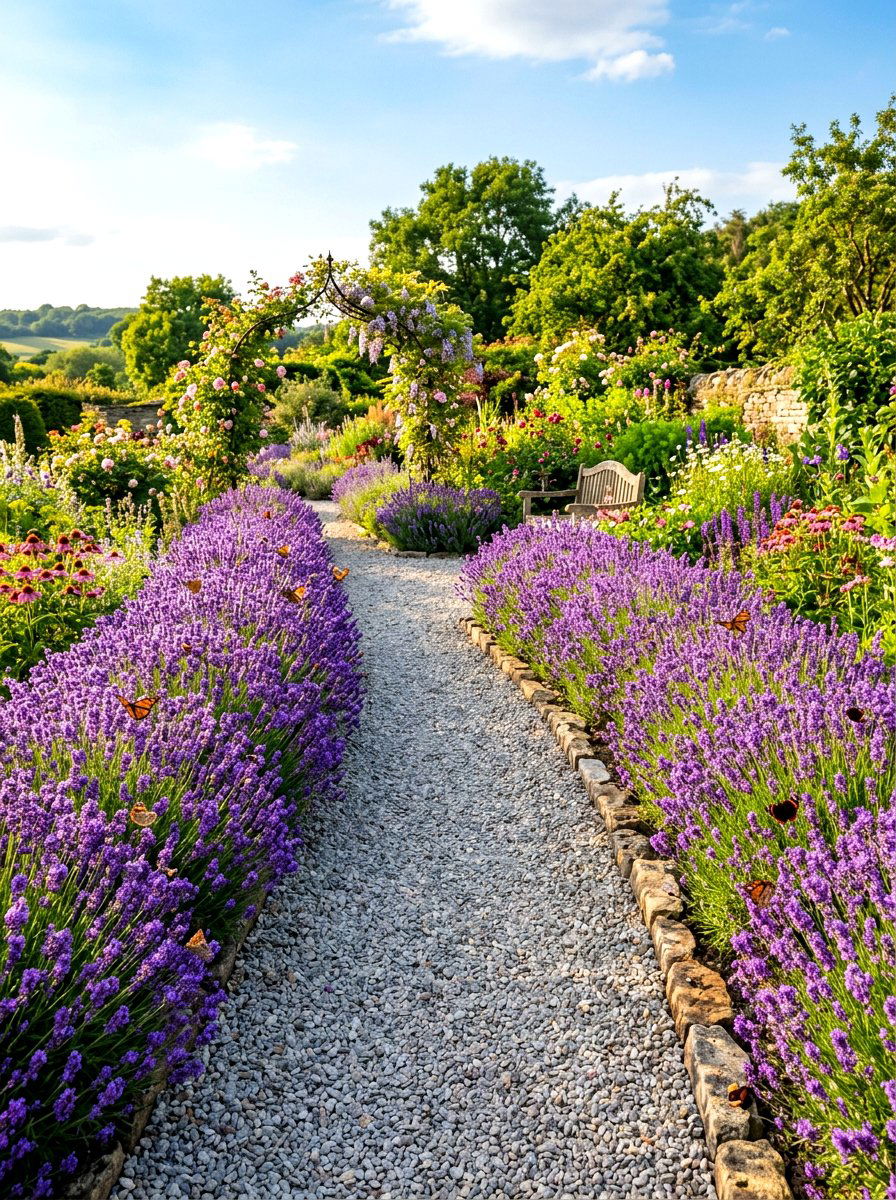 Lavender Lined Garden Path - 30 walkway landscaping ideas