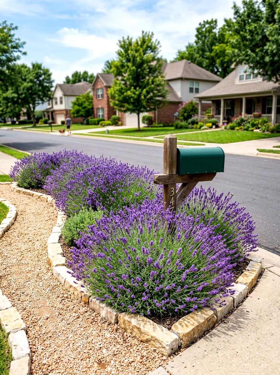 Lavender Mailbox Garden - 30 mailbox flower bed ideas