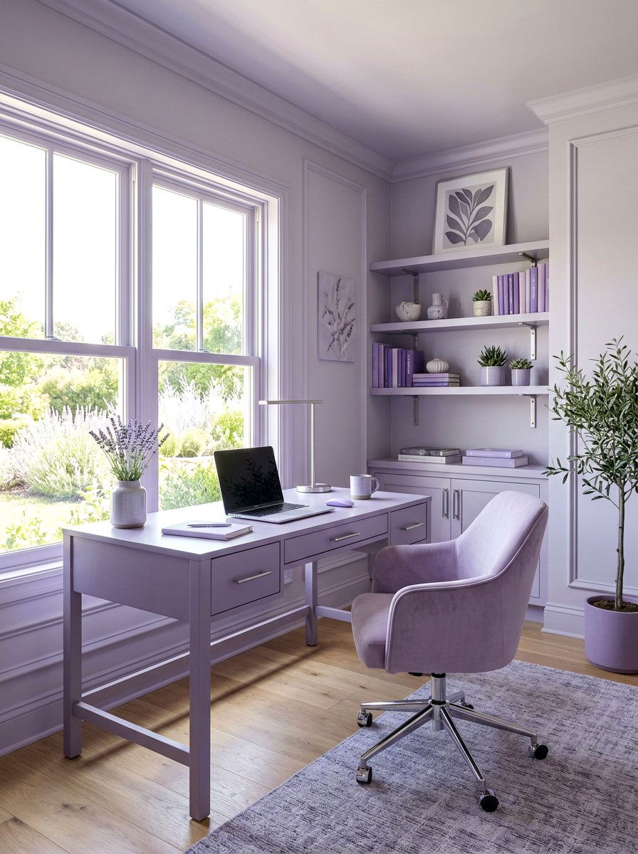Lavender Office - 30 color drenched office ideas