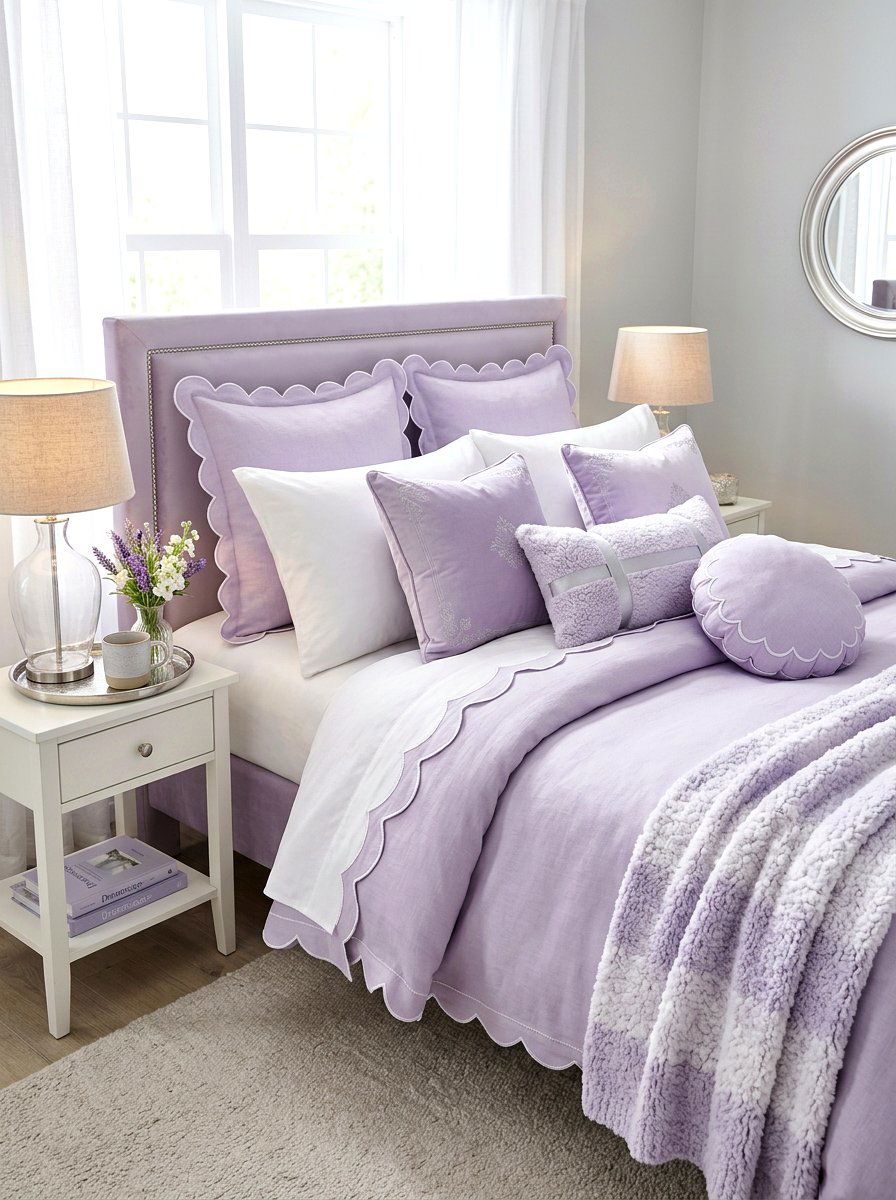 Lavender Pastel Scalloped Pillow Setup - 30 scalloped pillow bedding ideas