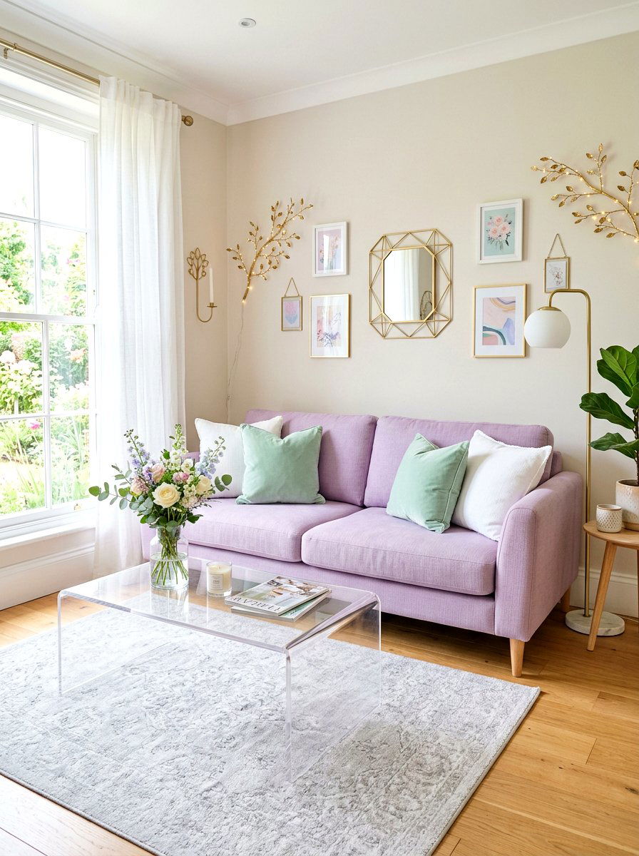 Lavender Pastel Sofa - 30 sofa styling ideas