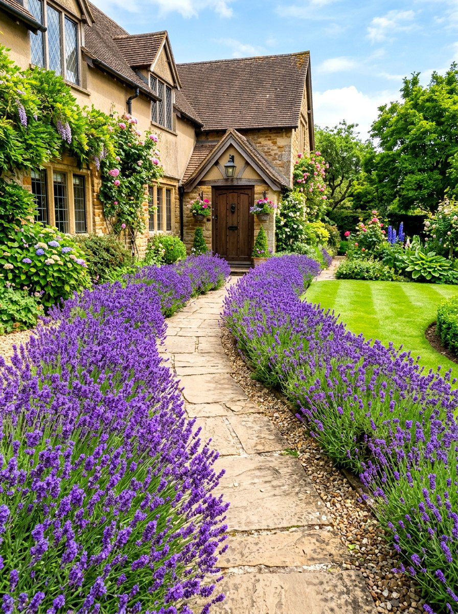 Lavender Path Border - 30 pollinator front yard ideas