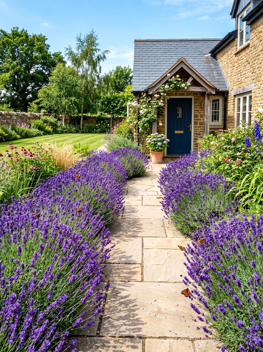 Lavender Path Edging - 30 cottage front border ideas