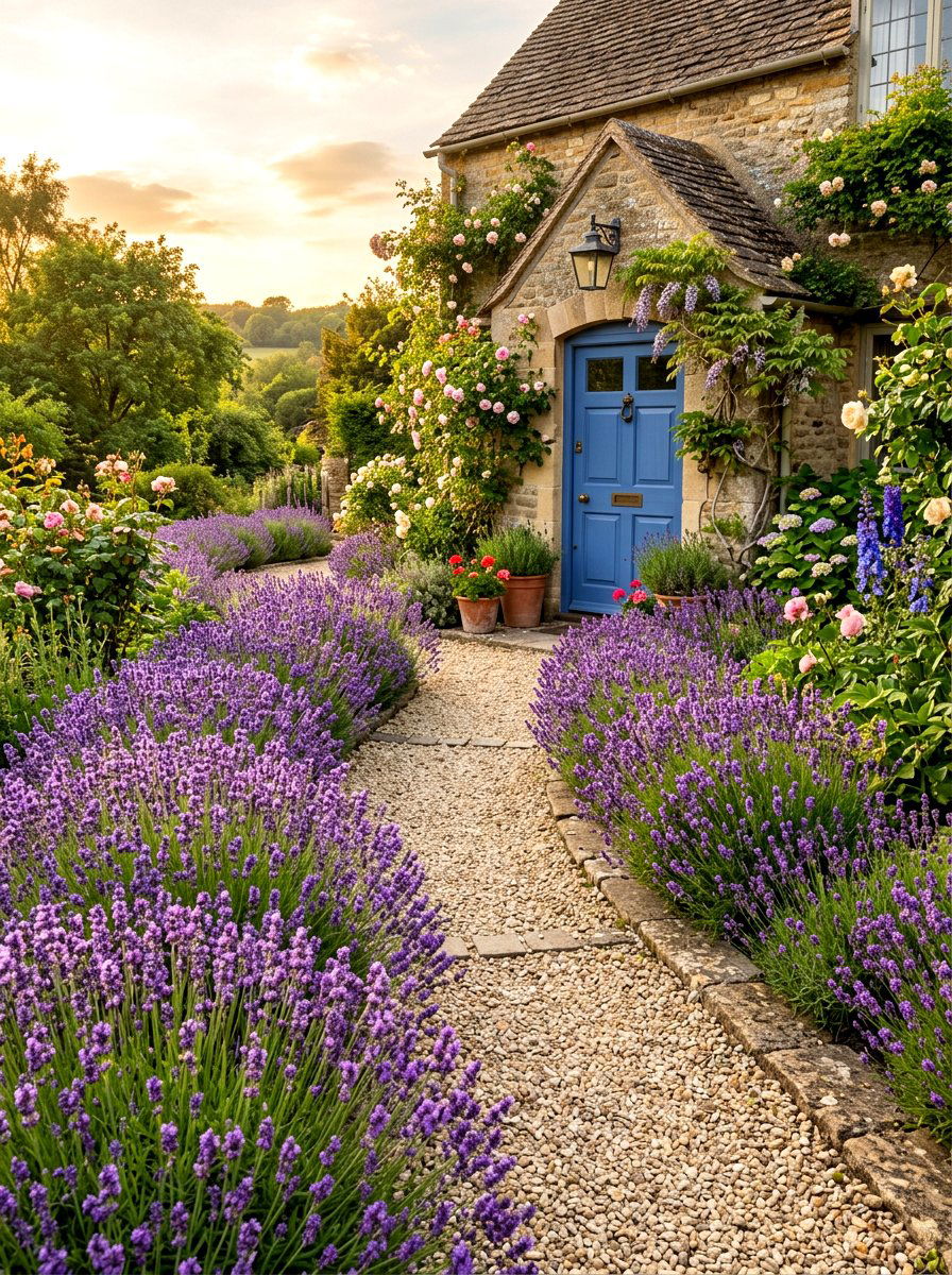 Lavender Path Entry - 30 floral doorway ideas