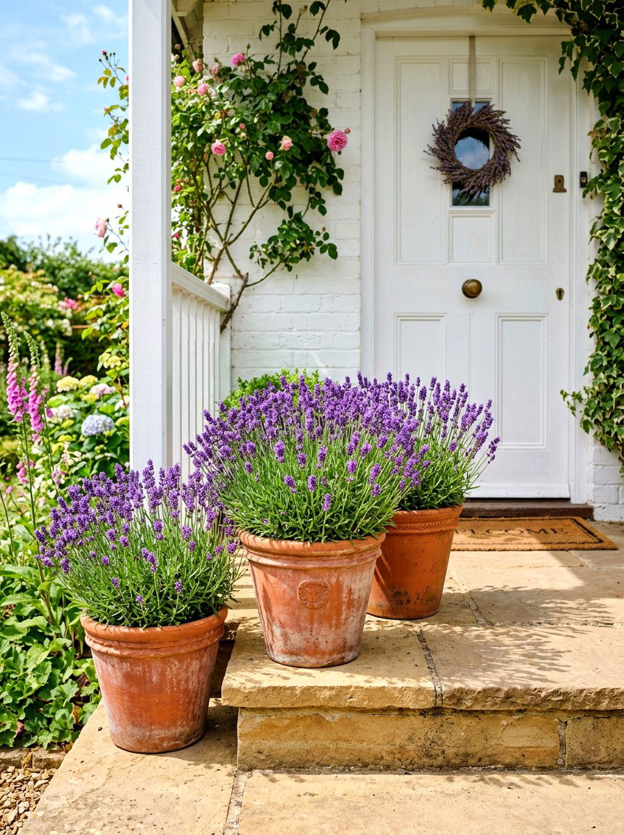 Lavender Plant Porch Pots - 30 cottage stoop ideas
