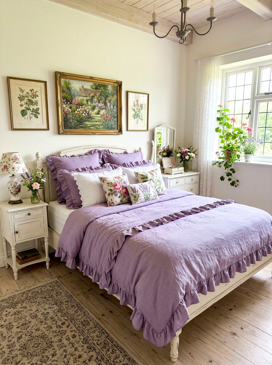 Lavender Ruffled Linen Bedding - 30 ruffled linen bedding ideas