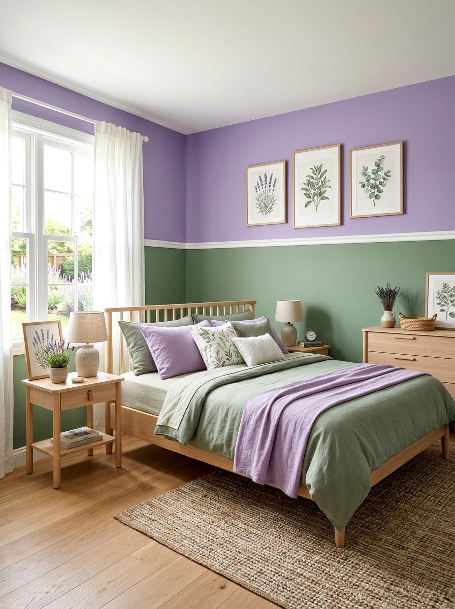 Lavender Sage Green Bedroom - 30 two tone wall paint ideas