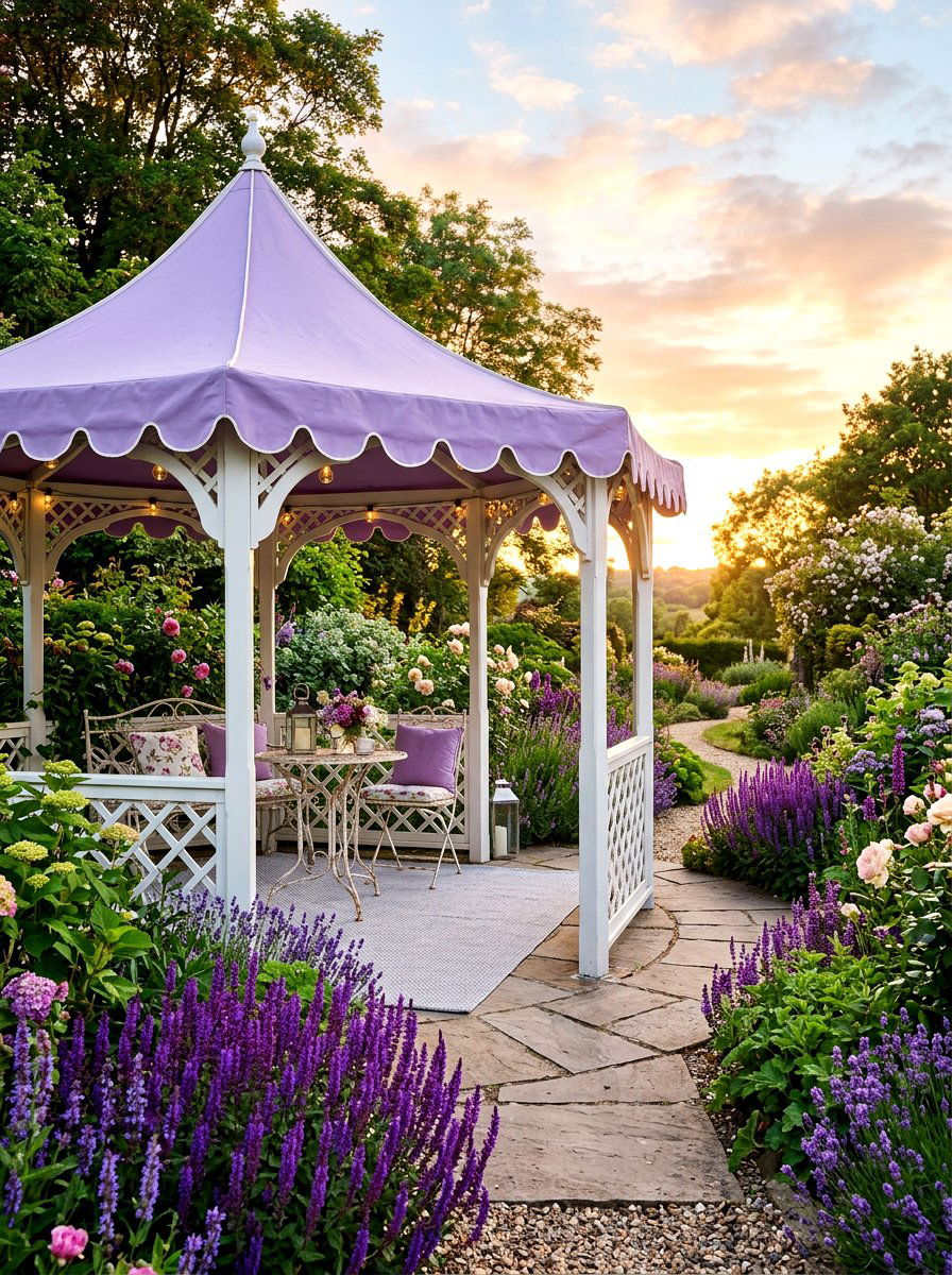 Lavender Scalloped Garden Gazebo Awning - 30 scalloped awning ideas