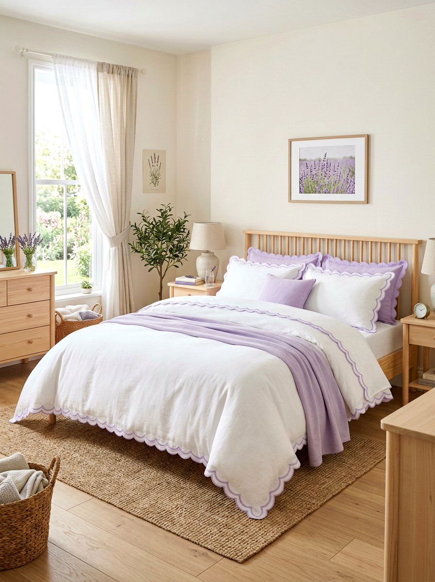Lavender Scalloped Trim Bedding - 30 contrast trim bedding ideas