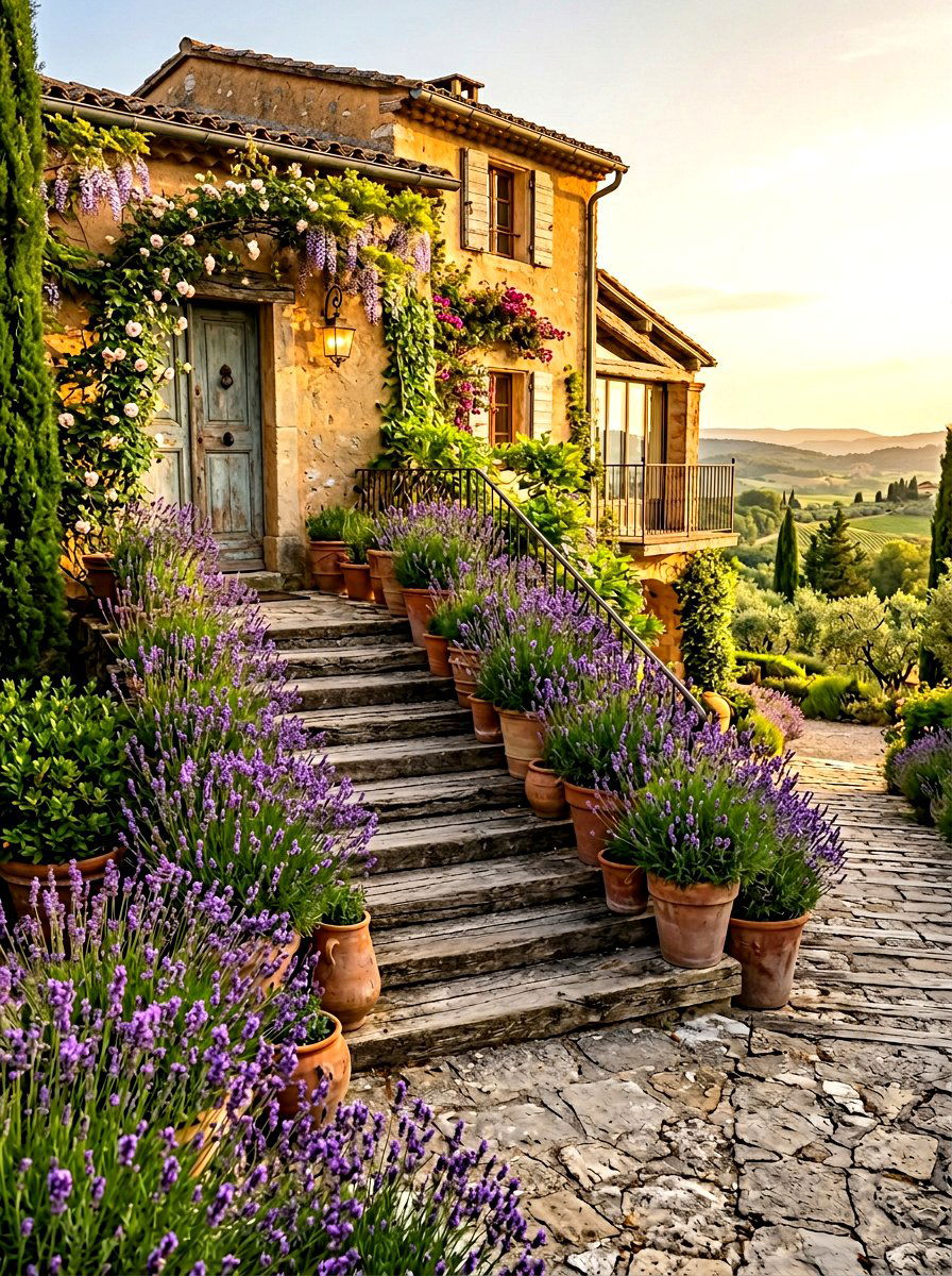 Lavender Scented Entrance - 30 porch steps flower pot ideas