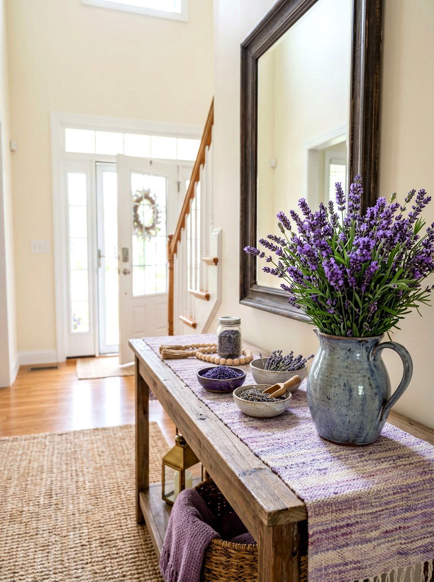 Lavender Scented Entryway - 30 spring entry table ideas