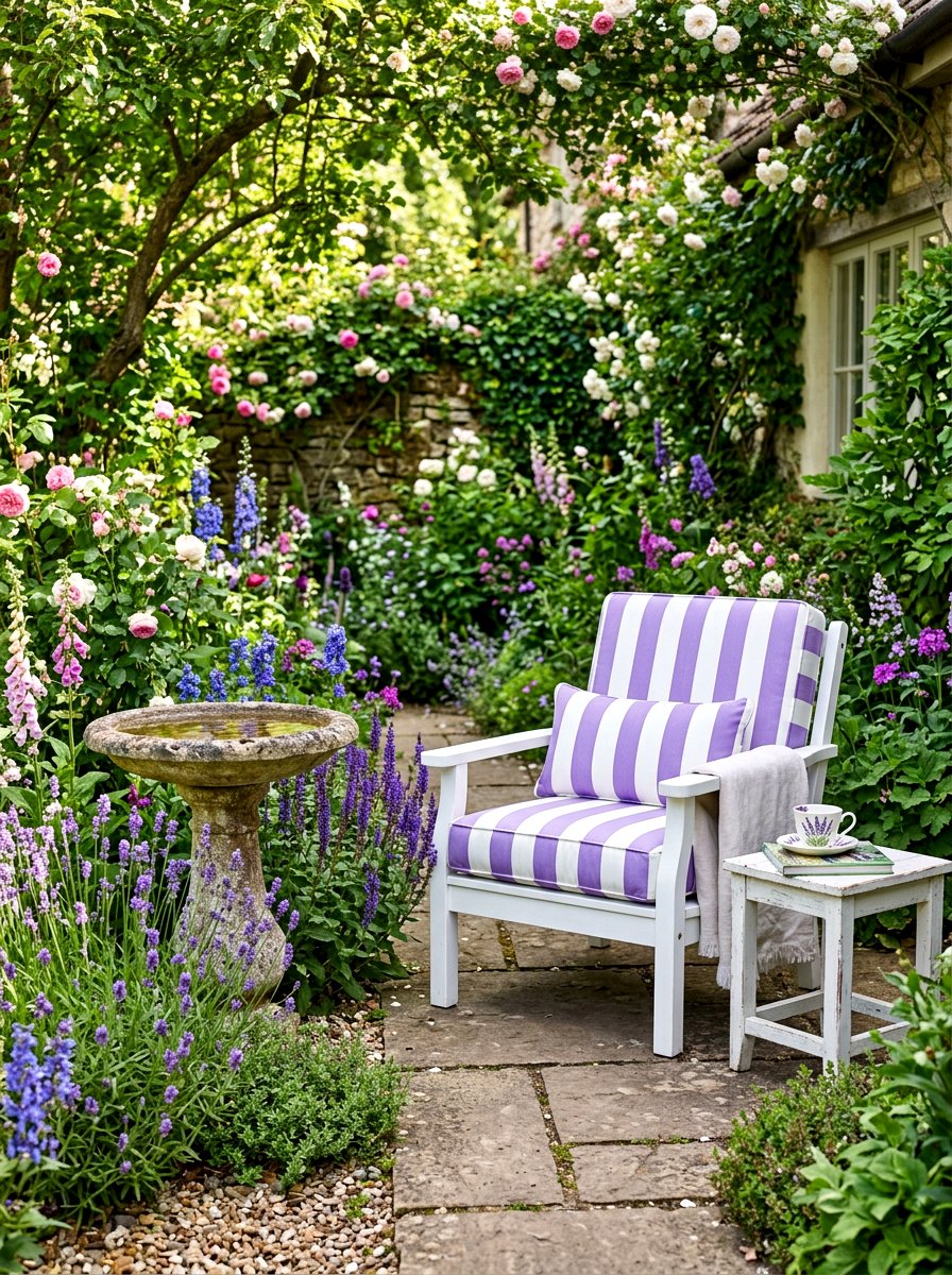 Lavender Stripe Cottage Garden - 30 cabana stripe patio ideas