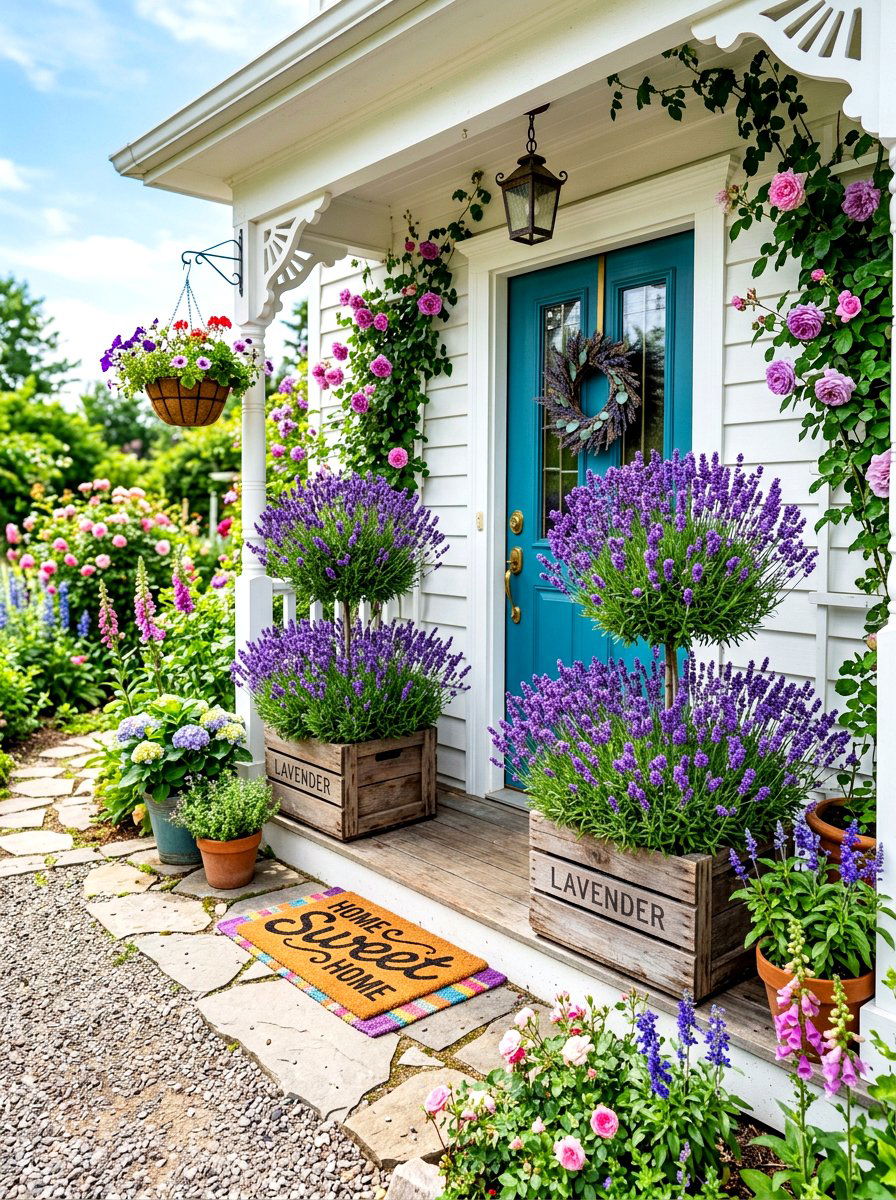 Lavender Topiary Front Door - 30 topiary front porch ideas aesthetic