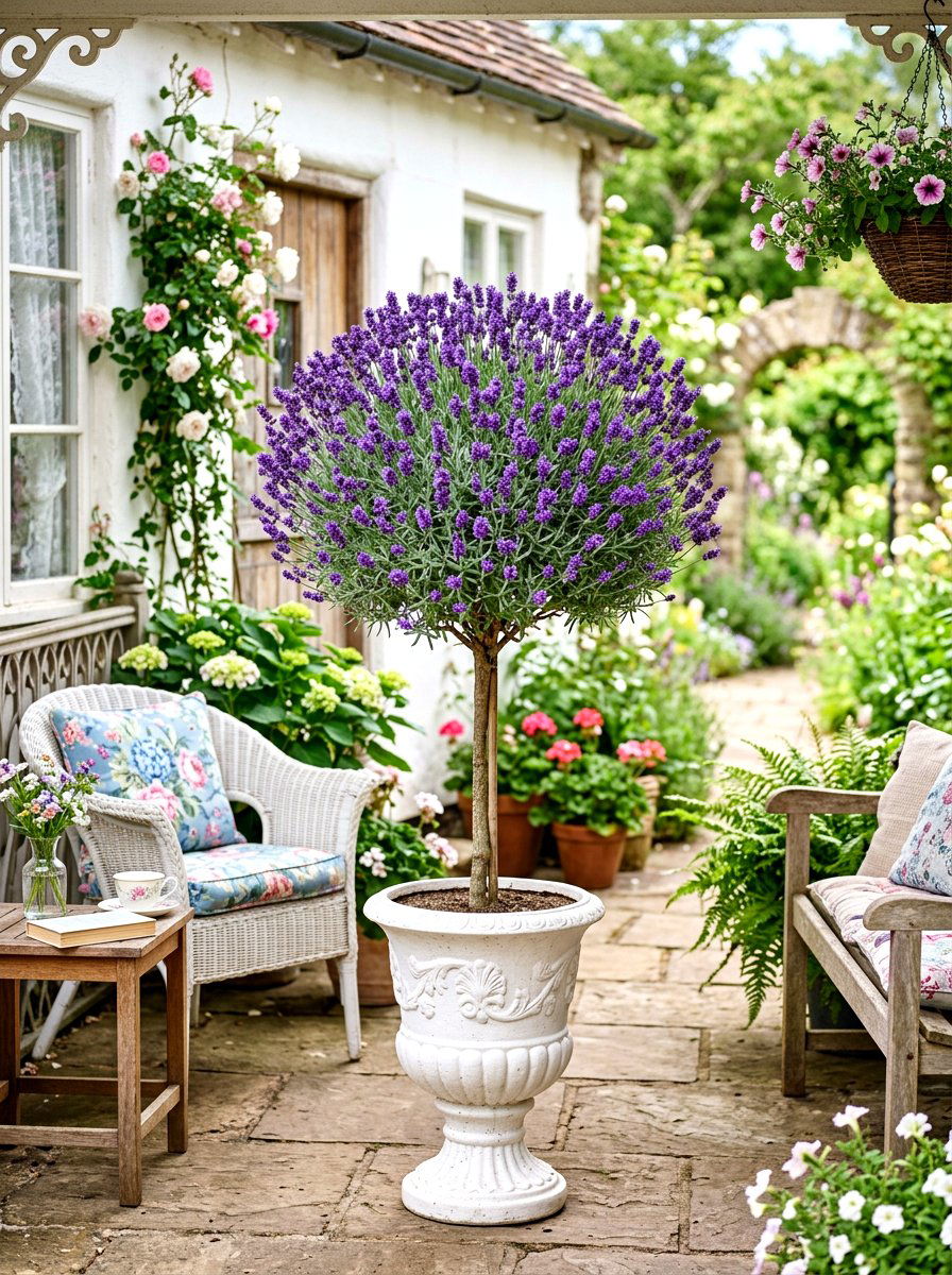 Lavender Topiary Tree - 30 front porch topiary ideas