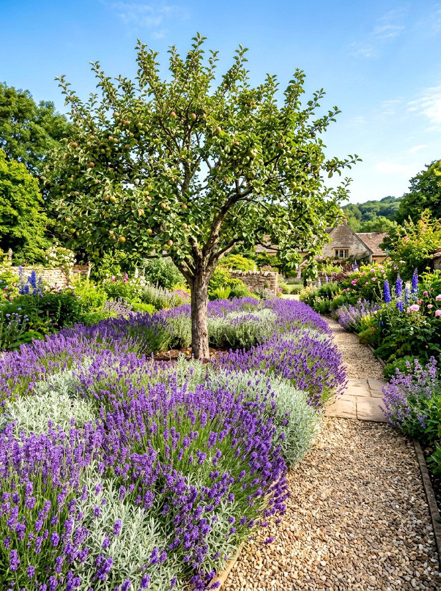 Lavender Under Apple Tree - 30 apple tree border ideas