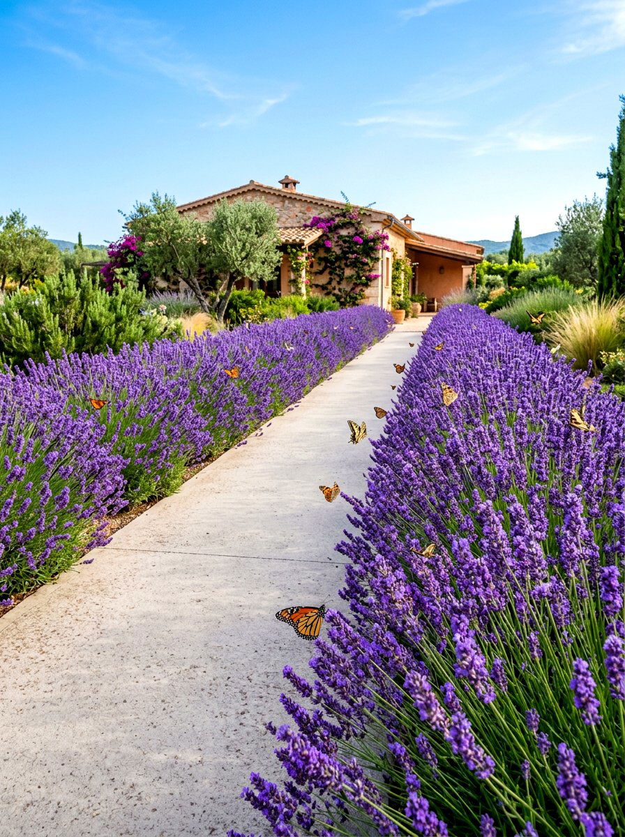 Lavender Walkway Border - 30 front lawn landscaping ideas