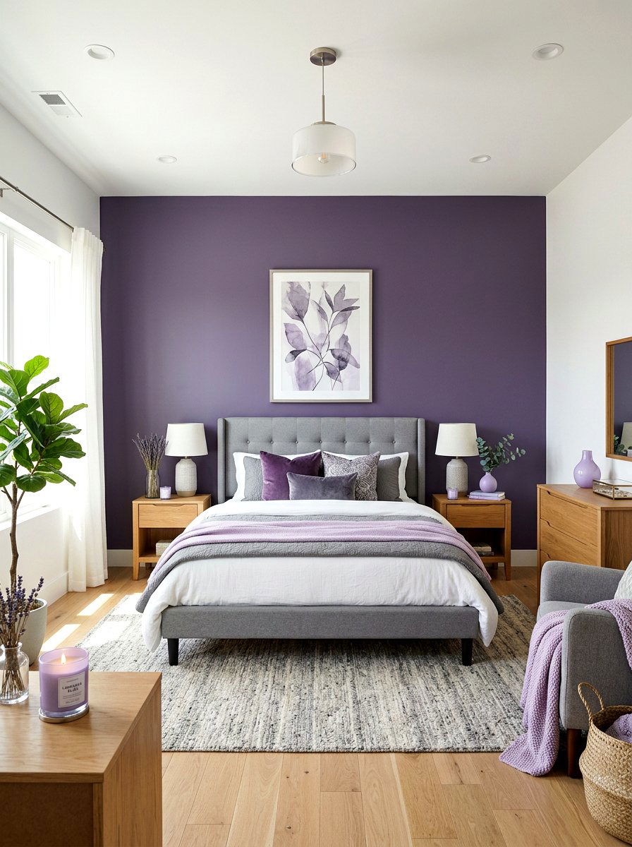 Lavender accent wall bedroom - 30 lavender bedroom ideas