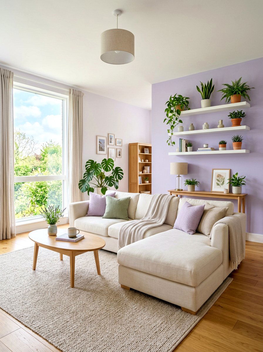 Lavender accent wall - 30 lilac living room ideas