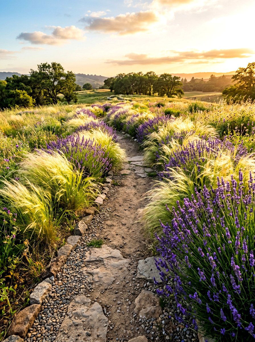 Lavender and Grass Path - 30 lavender walkway ideas