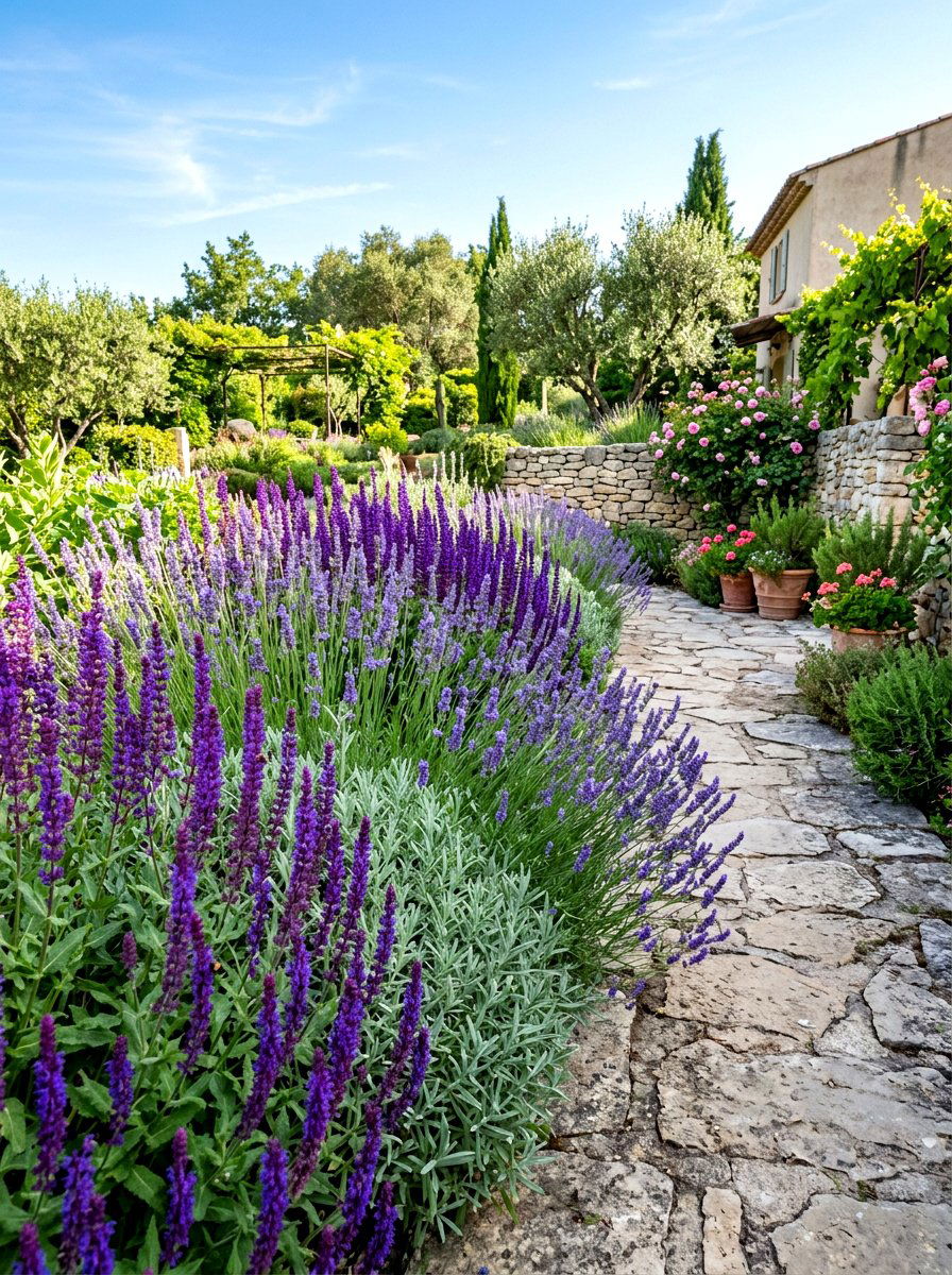 Lavender and Salvia border - 30 blue and purple garden ideas