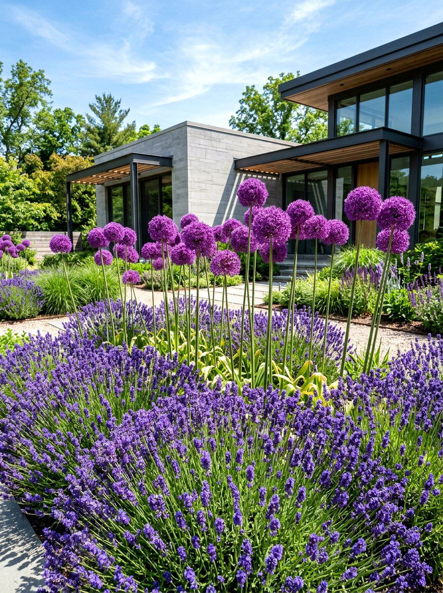 Lavender and allium flower combination - 30 lavender garden ideas