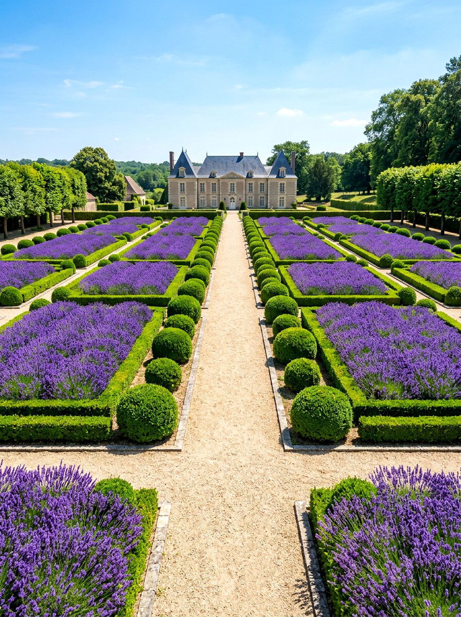 Lavender and boxwood formal garden - 30 lavender garden ideas