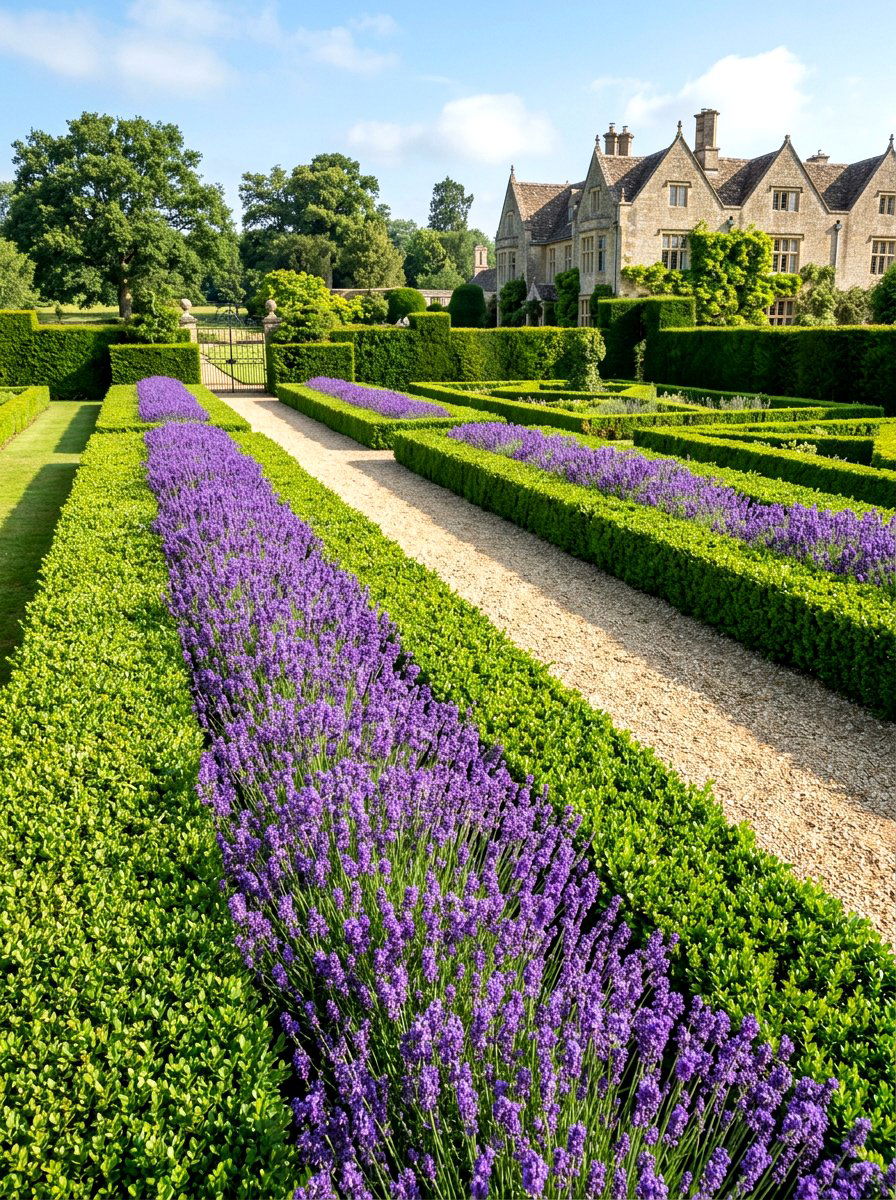 Lavender and boxwood hedge - 30 lavender border ideas