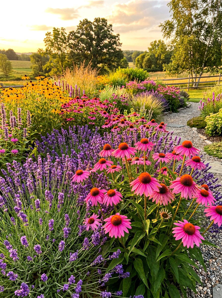 Lavender and coneflower border - 30 lavender border ideas