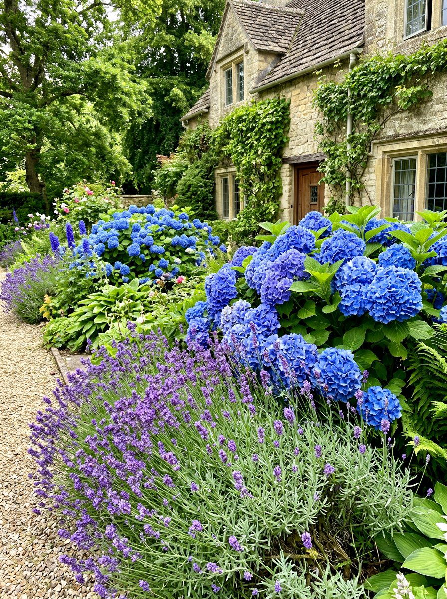Lavender and hydrangea mix - 30 lavender border ideas