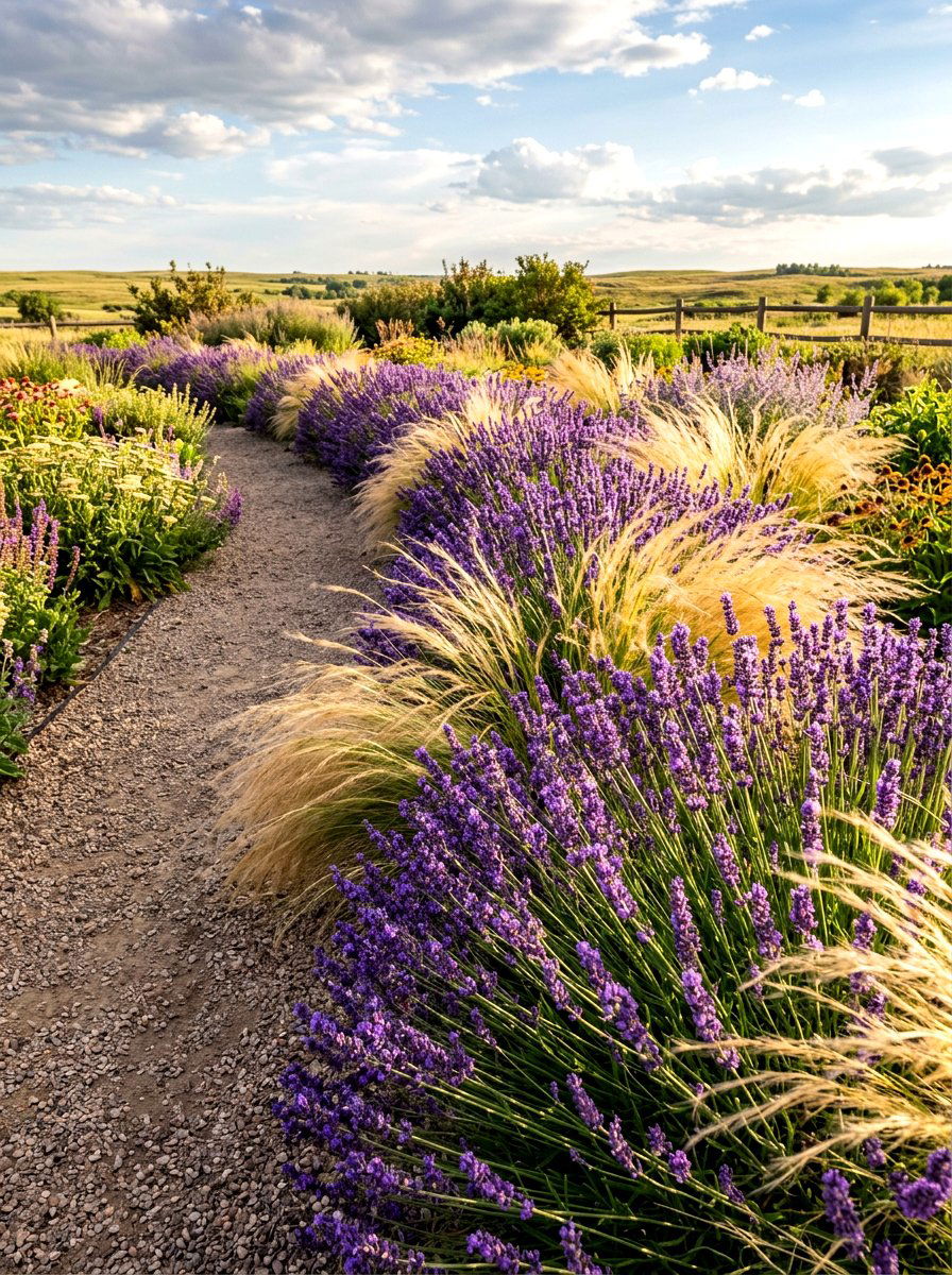 Lavender and ornamental grass border - 30 lavender border ideas