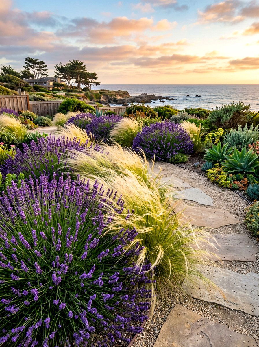 Lavender and ornamental grass pairing - 30 lavender garden ideas