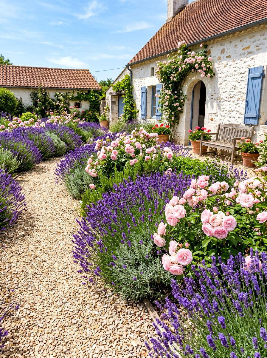 Lavender and rose border - 30 cottage rose border landscaping ideas
