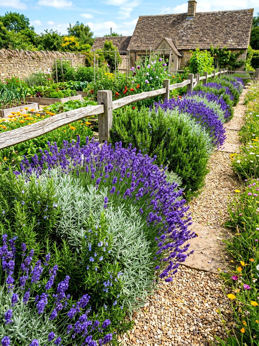 Lavender and rosemary hedge - 30 lavender border ideas