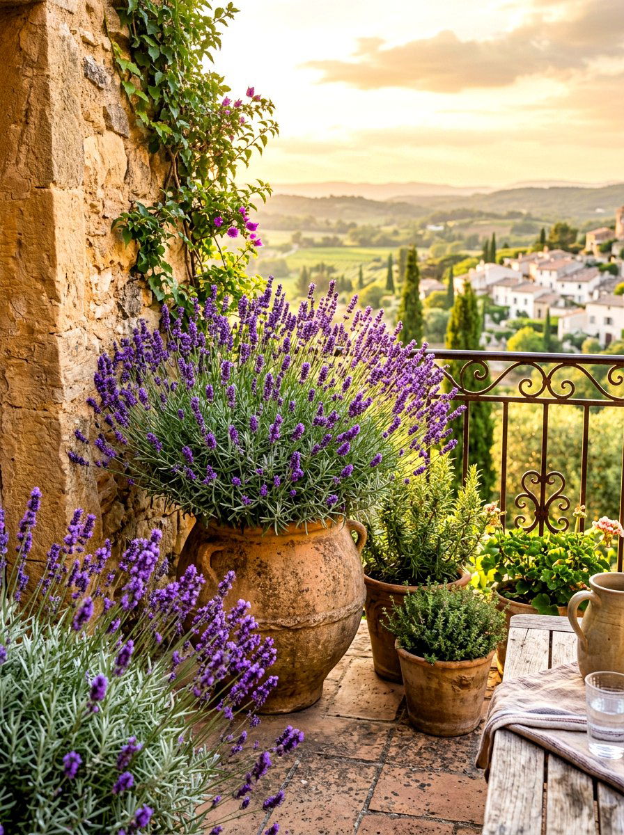 Lavender balcony pot - 30 balcony cut flower garden ideas