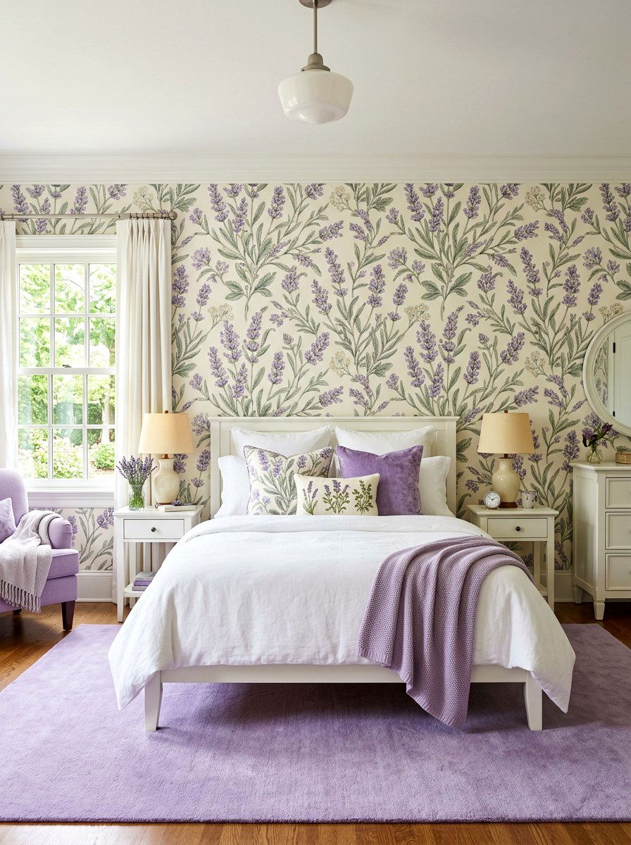 Lavender bedroom with floral wallpaper - 30 lavender bedroom ideas